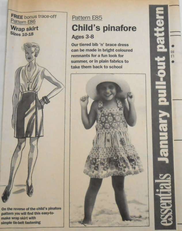 ESSENTIAL  PATTERNS E 86 CHILDS PINAFORE+WRAP SKIRT supplied in a plastic sleeve