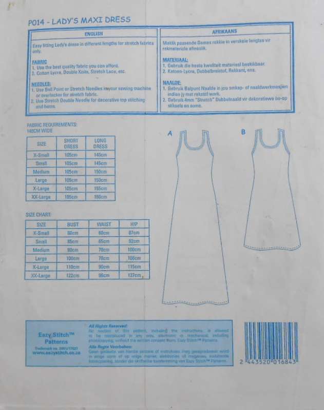 EASY STITCH PATTERNS P 014 LADY MAXI DRESS  SIZE XS-XXL  COMPLETE - CUT TO XXL