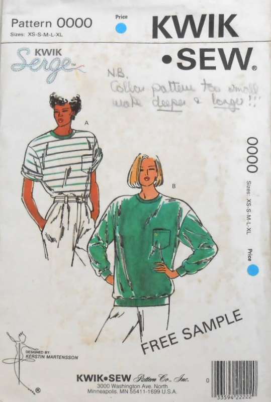 KWIK SEW PATTERN 0000 T-SHIRT-LONG SLEEVE SWEATSHIRT SIZE XS-S-M-L-XL COMPLETE-CUT TO L