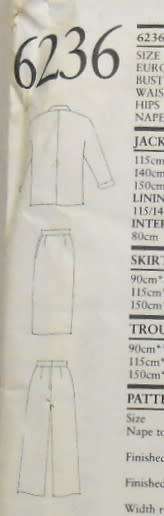 NEW LOOK PATTERNS 6236 JACKET-SKIRT-PANTS SIZES 8-18 COMPLETE-CUT TO 18