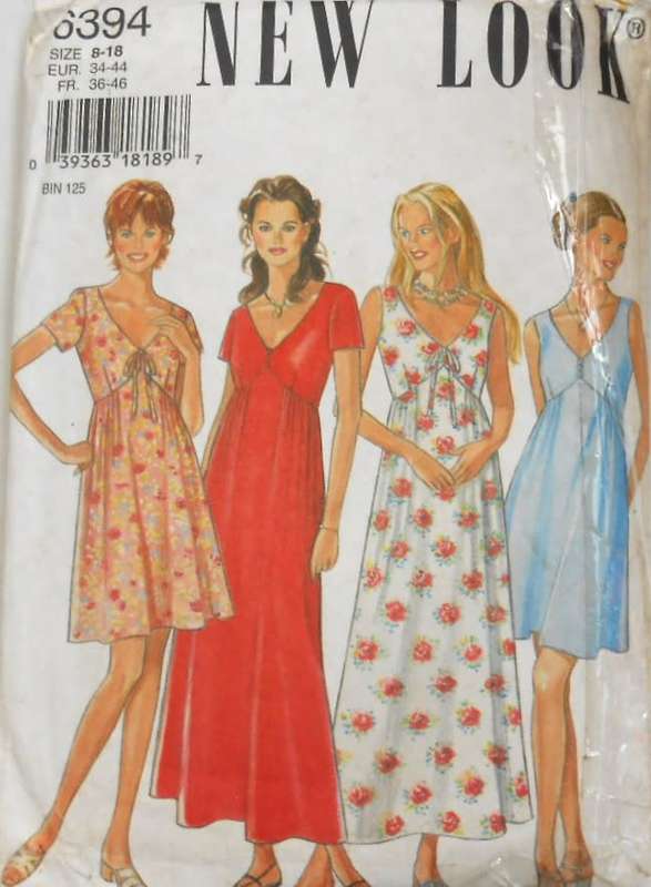 NEW LOOK PATTERNS 6394 HIGH BODICE V NECK DRESS SIZE 8-18 COMPLETE CUT TO 8/10/12