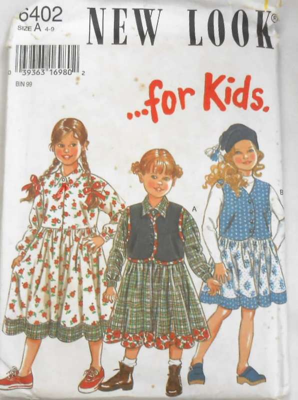 NEW LOOK PATTERNS 6402 GIRLS DRESS-SKIRT-WAISTCOAT SIZE 4-9 YEARS COMPLETE-UNCUT-F/FOLDED