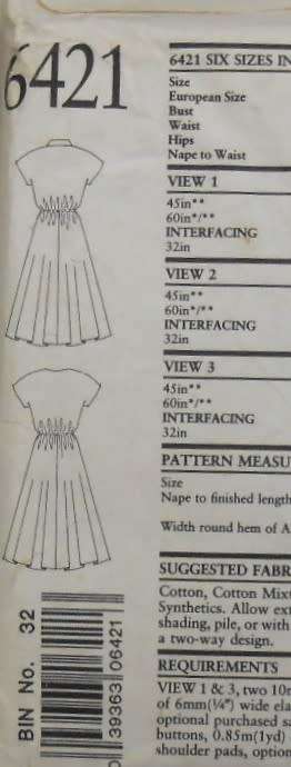 NEW LOOK PATTERNS 6421 COLLARED DRESS+ELASTIC WAIST SIZE 8-18 COMPLETE-CUT TO 18