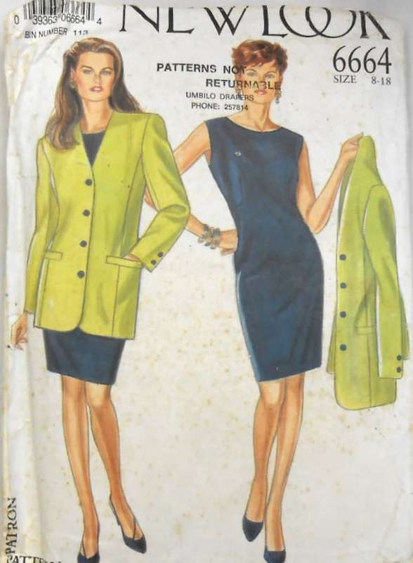 NEW LOOK PATTERNS 6664 SHIFT DRESS & JACKET SIZE 8-18-COMPLETE-CUT TO SIZE 18