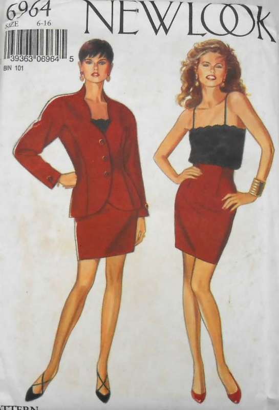NEW LOOK PATTERNS 6984 JACKET WITH SWEETHEART NECK-CAMISOLE-SKIRT SIZE 6-16-COMPLETE-MOSTLY UNCUT