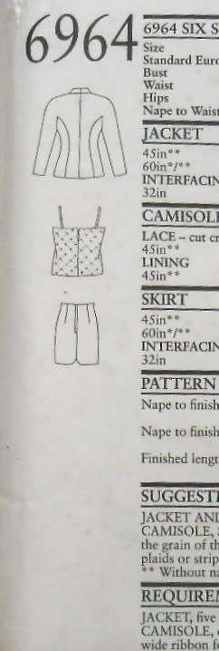 NEW LOOK PATTERNS 6984 JACKET WITH SWEETHEART NECK-CAMISOLE-SKIRT SIZE 6-16-COMPLETE-MOSTLY UNCUT