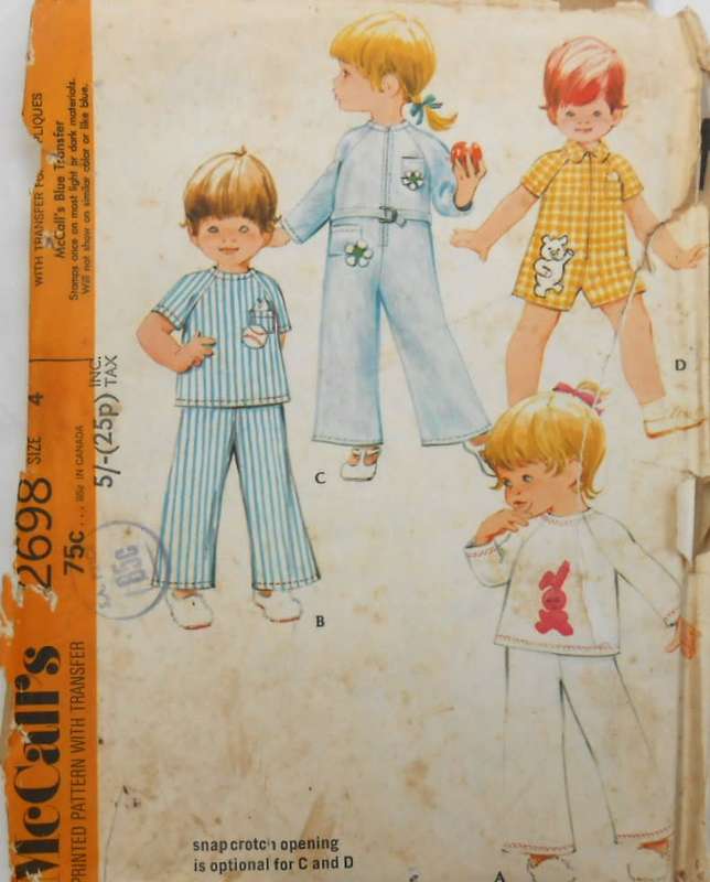 McCALLS 2698 TODDLERS PJS & JUMPSUIT-+TRANSFER SIZE 4 YEARS- COMPLETE-ZIPLOC