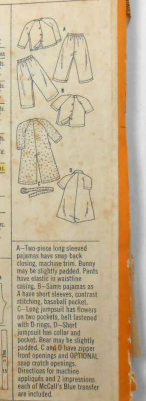McCALLS 2698 TODDLERS PJS & JUMPSUIT-+TRANSFER SIZE 4 YEARS- COMPLETE-ZIPLOC