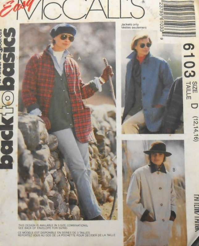 McCALLS 6103 UNLINED JACKET SIZE 12-14-16 COMPLETE-UNCUT-F/FOLDED