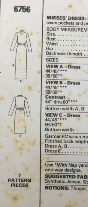 McCALLS M6756 PULLOVER DRESS SIZE 10 BUST 32 1/2 COMPLETE-UNCUT-F/FOLDED