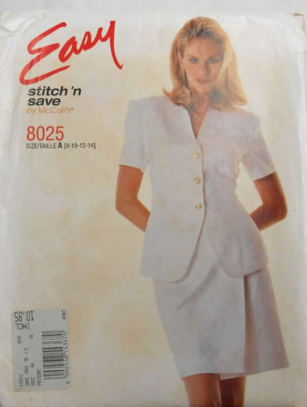 McCALLS 8025 UNLINED JACKET-SKIRT SIZE 8-10-12-14 COMPLETE-UNCUT-F/FOLDED