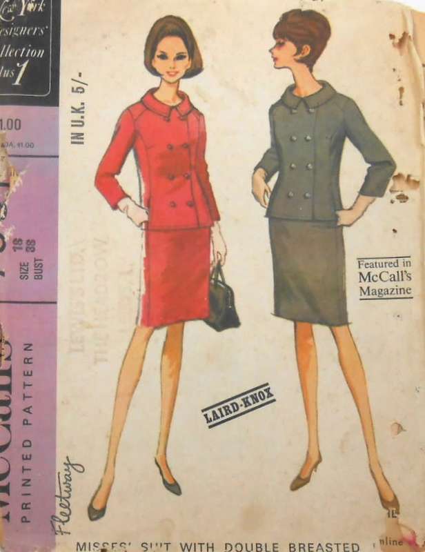 VINTAGE McCALLS 7981 SUIT WITH DOUBLE BREASTED JACKET SIZE 18 BUST 38 COMPLETE-UNCUT-F/FOLDED-ZIPLOC