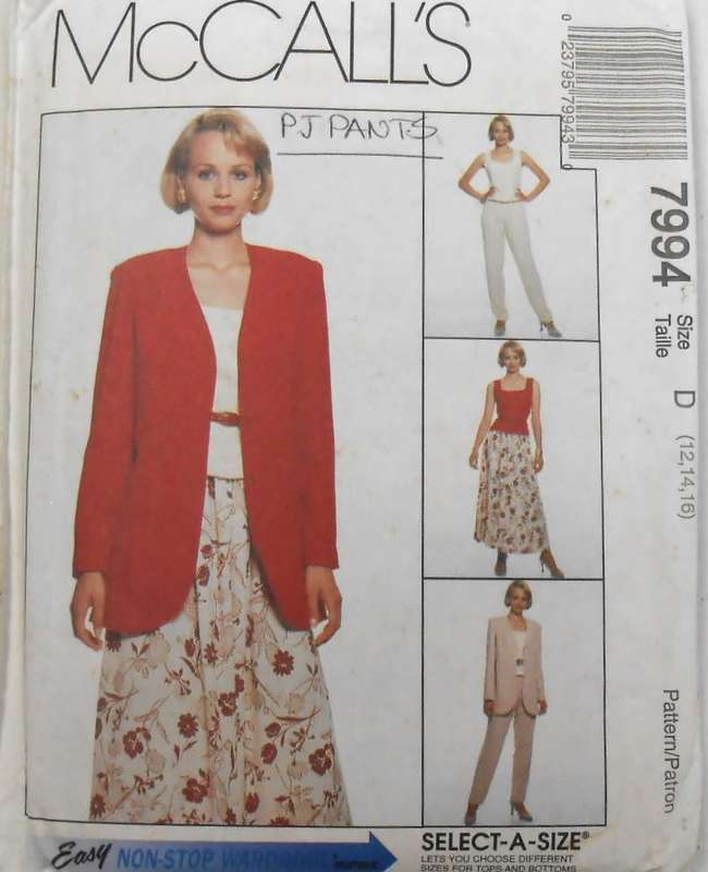 McCALLS 7994 JACKET-WAISTCOAT-PULL ON PANTS-PULL ON SKIRT SIZE 12-14-16 COMPLETE-UNCUT-F/FOLDED