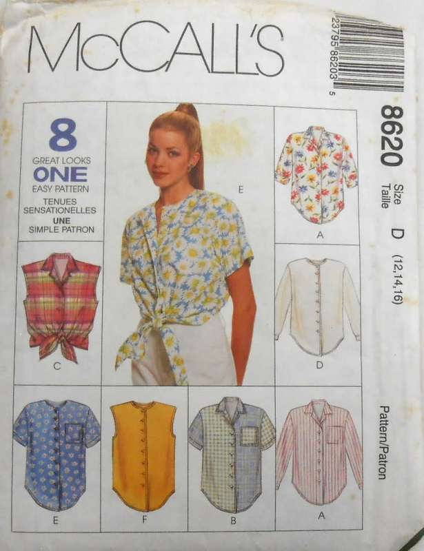 McCALLS 8620 SHIRTS SIZE 8-10-12 - NO SEWING INSTRUCTIONS