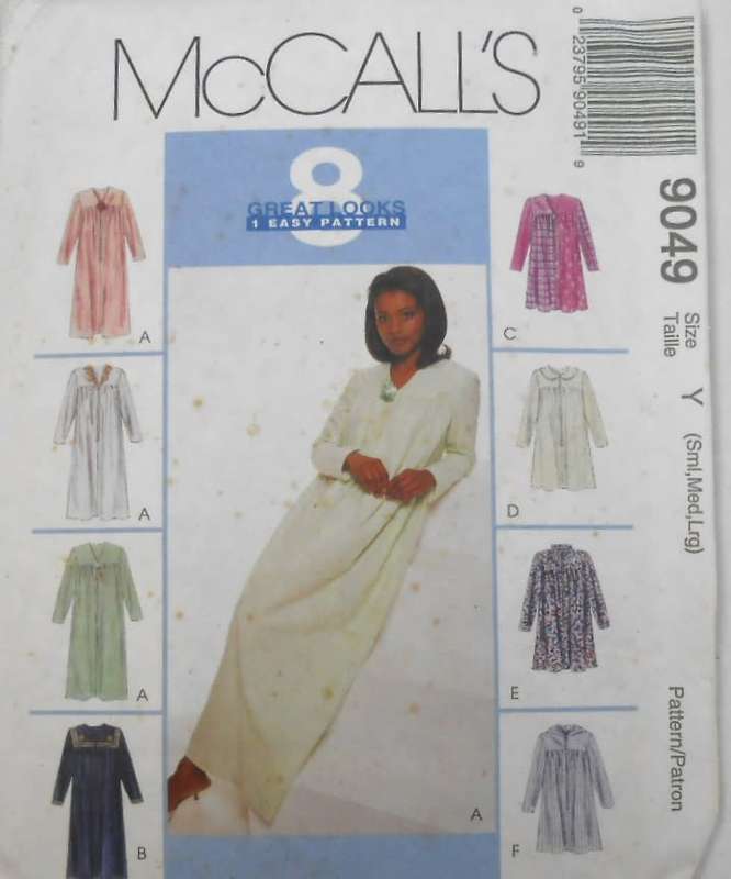 McCALLS 9049 ROBE (NIGHTGOWN) IN 2 LENGTHS SIZES-M-L (8-18) COMPLETE-UNCUT-F/FOLDED