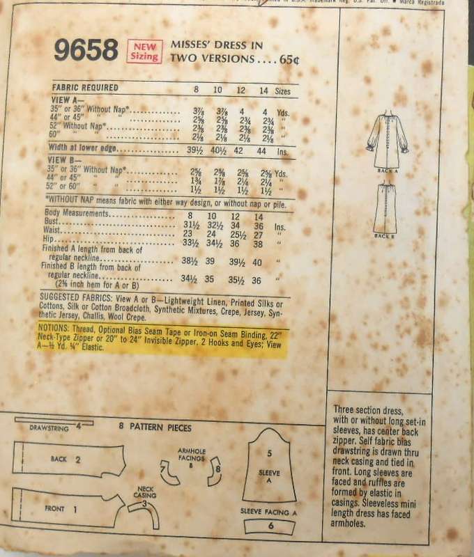 McCALLS 9658 DRESS IN 2 VERSIONS SIZE 10 BUST 32 1/2 COMPLETE-ZIPLOC