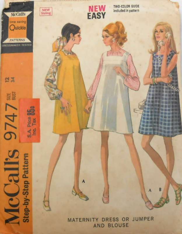 McCALLS 9747 MATERNITY DRESS-PINAFORE & BLOUSE SIZE 12 BUST 34 COMPLETE