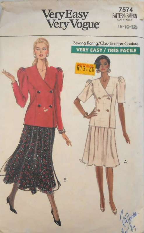 VOGUE 7574 TOP & SKIRT SIZE 8-10-12 COMPLETE