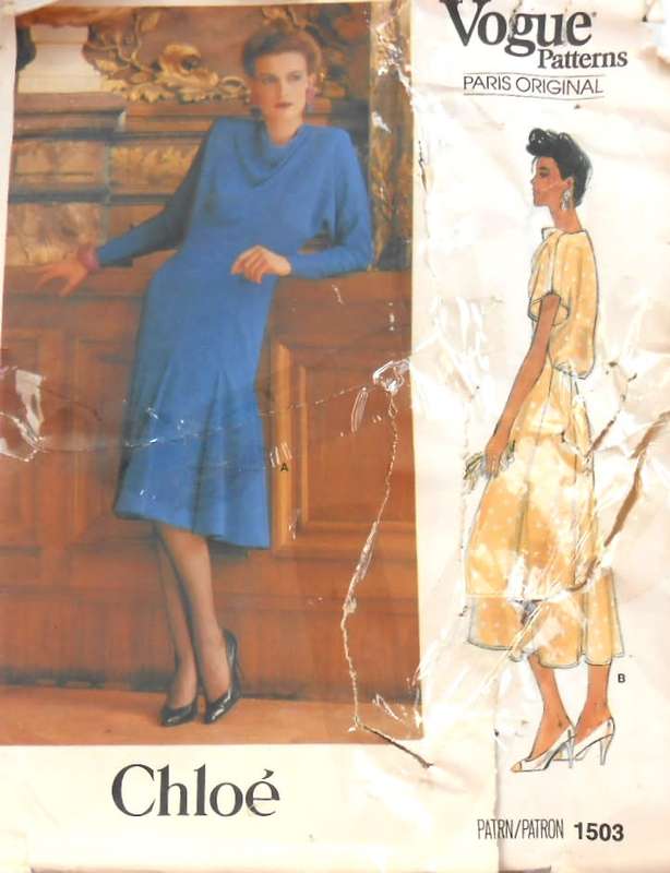 VOGUE 1503 PARIS ORIGINAL-CHLOE-LOOSE FITTING FLARED DRESS SIZE 12 COMPLETE-UNCUT-F/FOLDED-ZIPLOC
