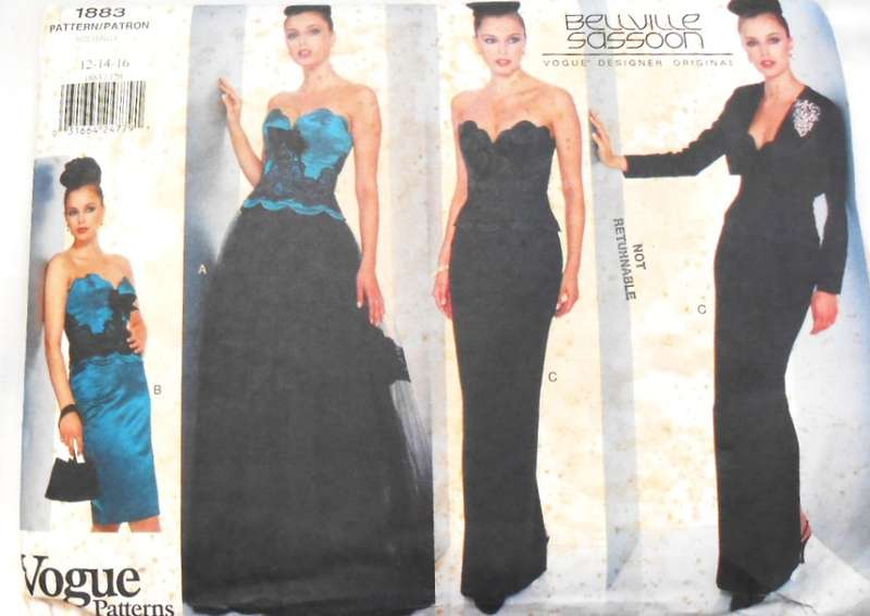 VOGUE 1883 JACKET-BUSTIER & SKIRT SIZE 12-14-16 COMPLETE-MOSTLY UNCUT-CUT TO 16