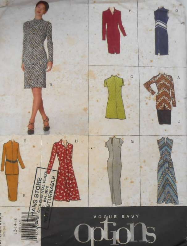 VOGUE OPTIONS 2051 DRESS-TUNIC-SKIRT SIZE 12-14-16 COMPLETE-MOSTLY UNCUT G CUT TO 16