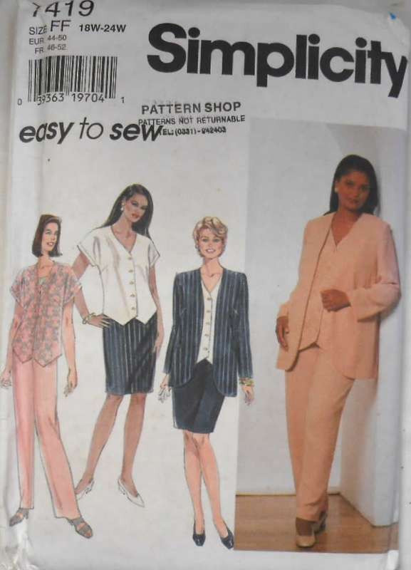 SIMPLICITY 7419 JACKET-BLOUSE-PANTS-SKIRT SIZE 18W 24W COMPLETE-UNCUT-F/FOLDED