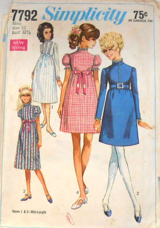 SIMPLICITY 7792 DRESS IN 2 LENGTHS SIZE 10 BUST 32 1/2 COMPLETE-ZIPLOC