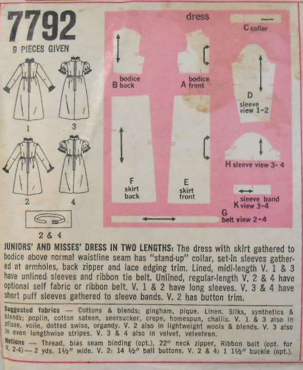 SIMPLICITY 7792 DRESS IN 2 LENGTHS SIZE 10 BUST 32 1/2 COMPLETE-ZIPLOC