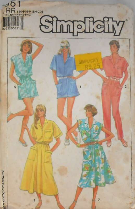 SIMPLICITY 7951 LOOSE FITTING DRESS-JUMPSUIT-ROMPER SIZE 14-16-18-20 COMPLETE-PART CUT TO 14