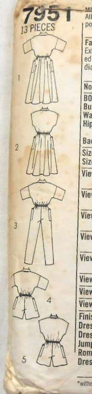 SIMPLICITY 7951 LOOSE FITTING DRESS-JUMPSUIT-ROMPER SIZE 14-16-18-20 COMPLETE-PART CUT TO 14