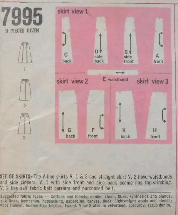 SIMPLICITY 7995 SET OFA-LINE SKIRTS SIZE WAIST 34 HIP 44 COMPLETE-UNCUT-F/FOLDED