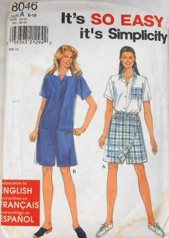 SIMPLICITY 8046 BLOUSE & SHORTS SIZE 8-18 COMPLETE-PART CUT TO 14