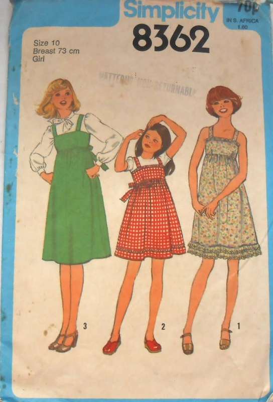 SIMPLICITY 8362 GIRLS DRESS OR PINAFORE SIZE 10 YEARS BREAST 73 CM COMPLETE