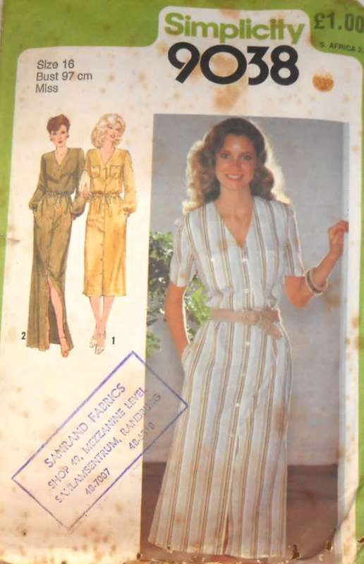 SIMPLICITY 9038 SHIRTDRESS IN 2 LENGTHS & TIE BELT SIZE 16 BUST 97 CM COMPLETE