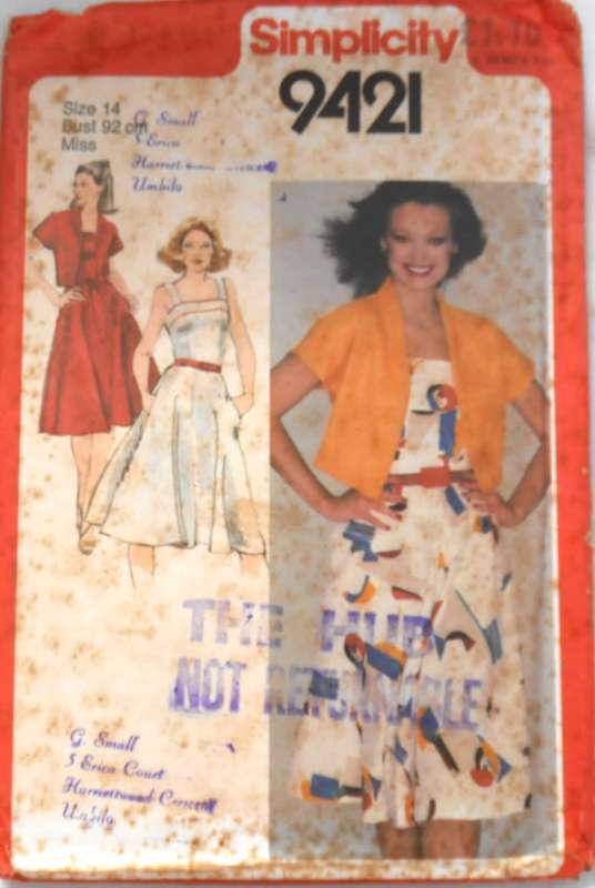 SIMPLICITY 9421 FITTED SUNDRESS-UNLINED BOLERO  SIZE 14 BUST 92 CM COMPLETE