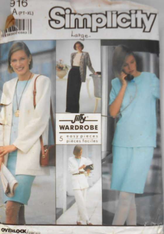 SIMPLICITY 9915 SKIRT-TOP-PANTS-UNLINED JACKET-TIE BELT  SIZE LARGE PT-XL COMPLETE-CUT TO XL