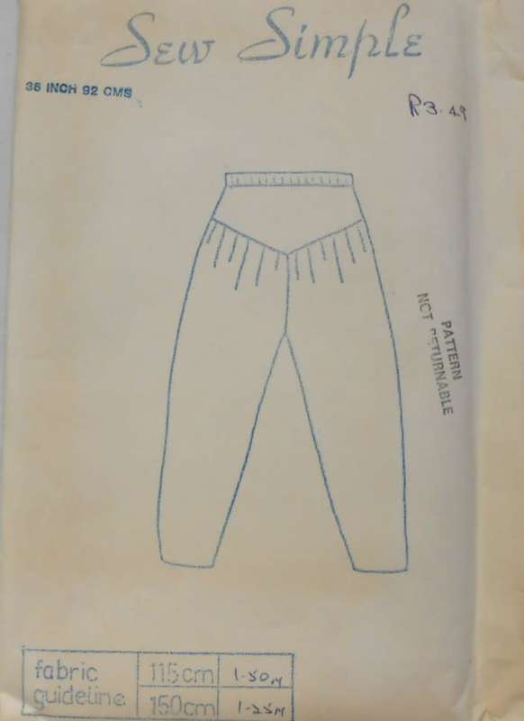 SEW SIMPLE PATTERNS 9 - BASQUE PANTS SIZE 38 INCH OR 97 CM