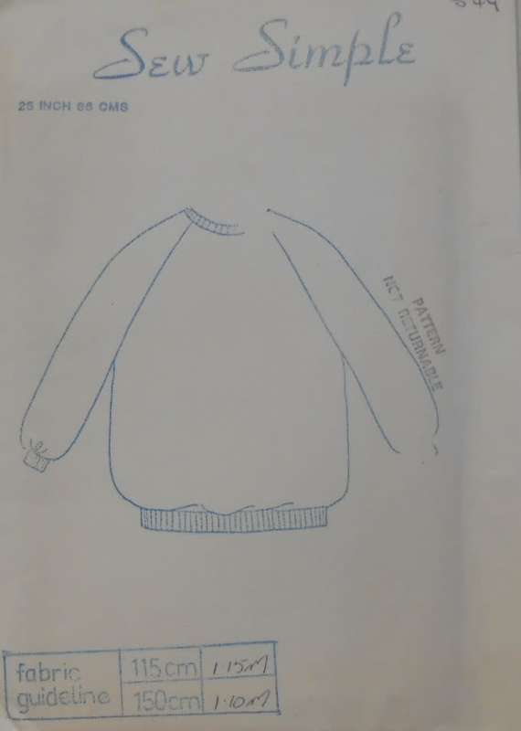 SEW SIMPLE PATTERNS 12- RAGLAN TOP SIZE 40 INCH 102 CM