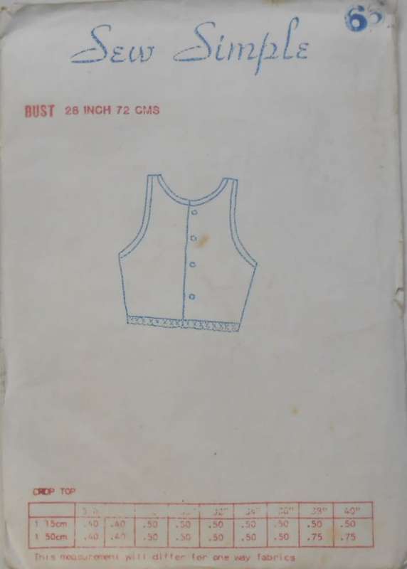 SEW SIMPLE PATTERNS 66- CROP TOP SIZE BUST 28/72 CM COMPLETE
