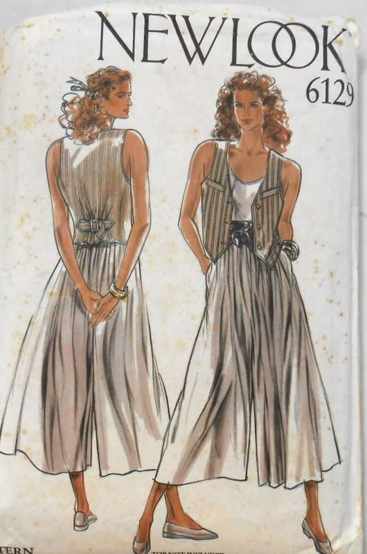 NEW LOOK PATTERNS 6129 WAISTCOAT-CULOTTES SIZE 8-18-COMPLETE-PART CUT-CULOTTES CUT TO 10
