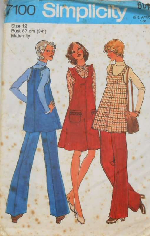 SIMPLICITY 7100 MATERNITY PINAFORE-TOP-PANTS-SIZE 12 BUST 87 CM COMPLETE-UNCUT-F/FOLDED