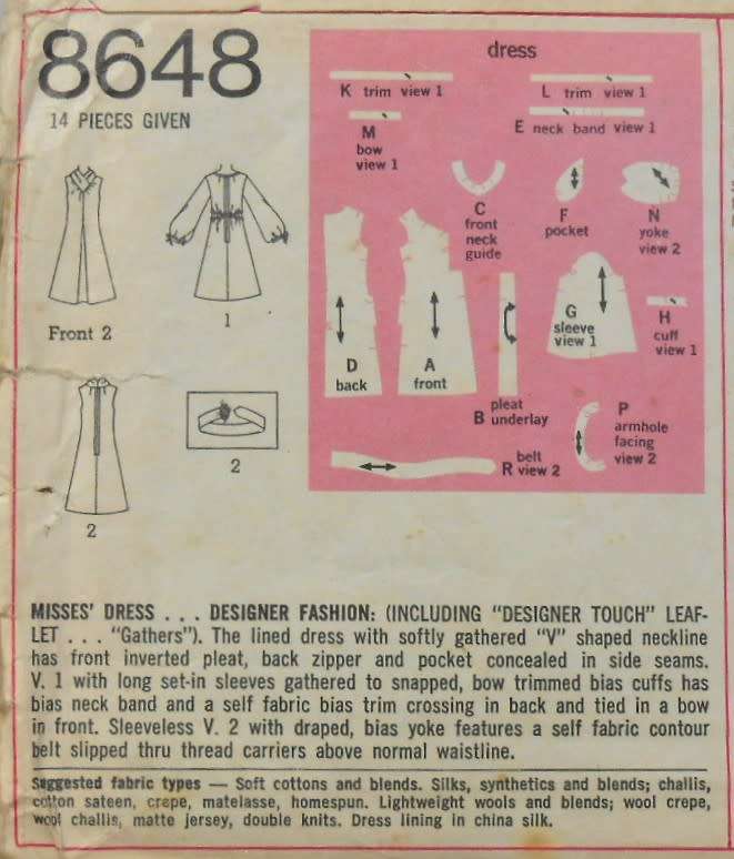 VINTAGE SIMPLICITY 8648 DESIGNER FASHION DRESS-SIZE 12 BUST 34 COMPLETE