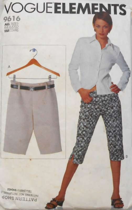 VOGUE 9616 LONG SHORTS & CAPRI PANTS SIZE ALL SIZES-6-22 COMPLETE-PART CUT