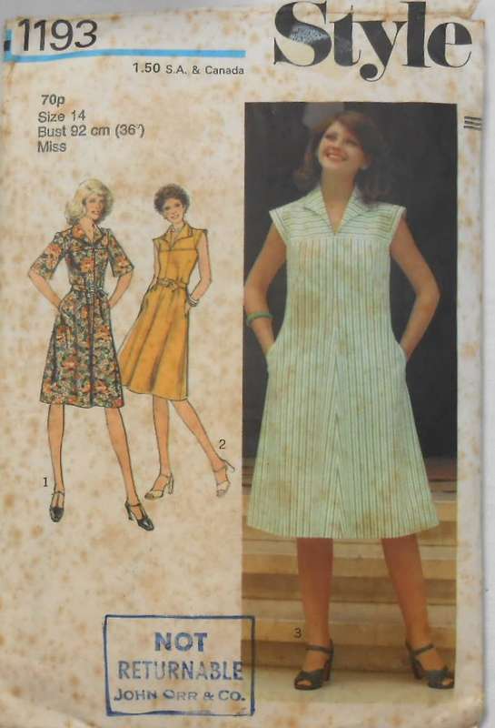 STYLE 1193 DRESS WITH YOKE & COLLAR SIZE 14 BUST 92 CM -COMPLETE