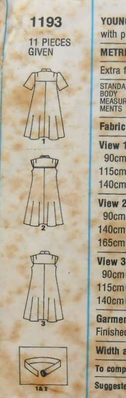 STYLE 1193 DRESS WITH YOKE & COLLAR SIZE 14 BUST 92 CM -COMPLETE