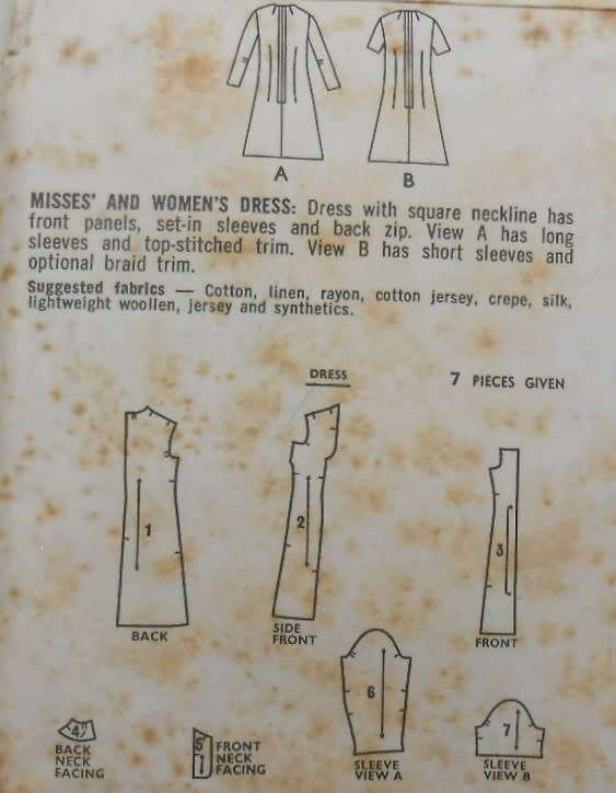 VINTAGE STYLE 2820 DRESS WITH SQUARE NECKLINE SIZE 14 BUST 36 COMPLETE