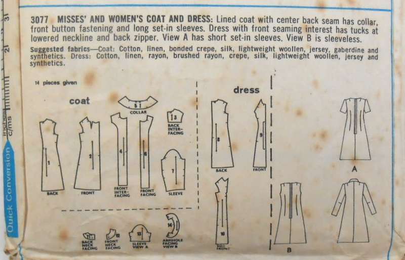 VINTAGE STYLE 3077 COAT & DRESS SIZE 10 BUST 32 1/2 COMPLETE-ONLY DRESS CUT