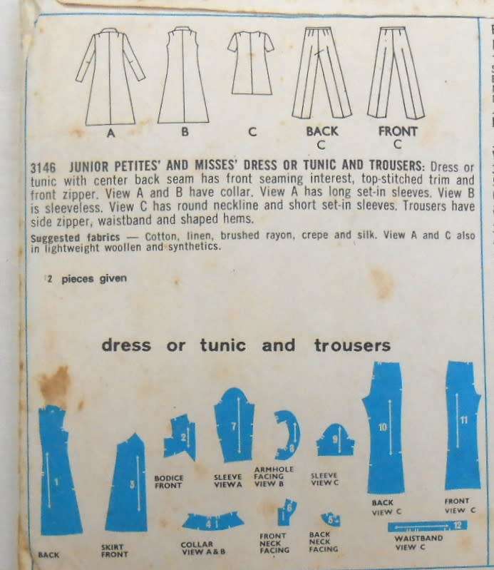 VINTAGE STYLE 3146 DRESS-TUNIC-PANTS SIZE 14 BUST 36 COMPLETE