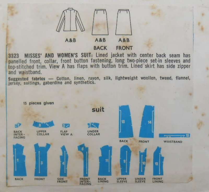 VINTAGE STYLE 3323 LADIES SUIT SIZE 14 BUST 36 COMPLETE-SUPPLIED IN AN ENVELOPE