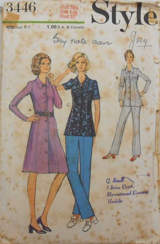 VINTAGE STYLE 3446 LADIES DRESS-TUNIC-PANTS IN HALF SIZE SIZE 14 1/2 BUST 37 COMPLETE